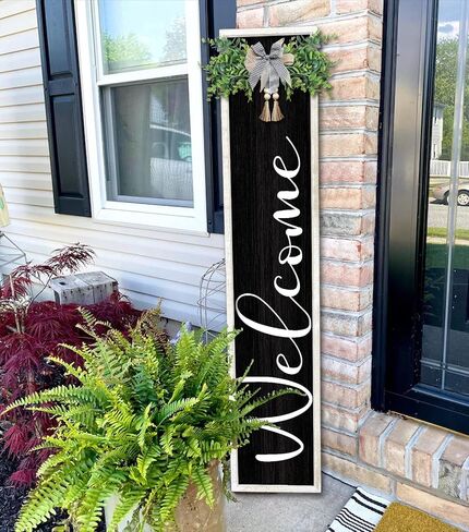 Welcome Sign for Front Porch Standing 45"X9" Large Outdoor Decor Rustic Vertical Leaner Wood Frame Porch Tall Welcome Signs for Farmhouse Outside Front Door Wall Decorations (White Black) in Saudi Arabia