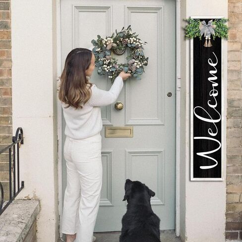 Welcome Sign for Front Porch Standing 45"X9" Large Outdoor Decor Rustic Vertical Leaner Wood Frame Porch Tall Welcome Signs for Farmhouse Outside Front Door Wall Decorations (White Black) in Saudi Arabia