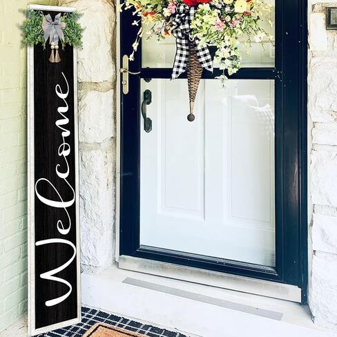Welcome Sign for Front Porch Standing 45"X9" Large Outdoor Decor Rustic Vertical Leaner Wood Frame Porch Tall Welcome Signs for Farmhouse Outside Front Door Wall Decorations (White Black) in Saudi Arabia
