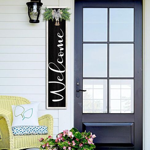 Welcome Sign for Front Porch Standing 45"X9" Large Outdoor Decor Rustic Vertical Leaner Wood Frame Porch Tall Welcome Signs for Farmhouse Outside Front Door Wall Decorations (White Black) in Saudi Arabia