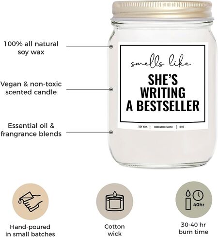 YouNique Designs Writer Candle 8oz - Gifts for Authors, Gifts for Journalists - Jar Candle Writer Gifts, Author Gifts, Book Writer Gifts - Cool Gifts for Writers and Authors in Saudi Arabia