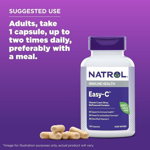 Natrol Easy-C Immune Health, Dietary Supplement, Supports Immune Health with Vitamin C and Bioflavonoids, Veggie Capsules, 500 mg, 120 Count in Kuwait
