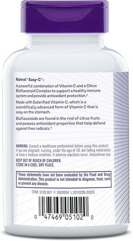 Natrol Easy-C Immune Health, Dietary Supplement, Supports Immune Health with Vitamin C and Bioflavonoids, Veggie Capsules, 500 mg, 120 Count in Kuwait