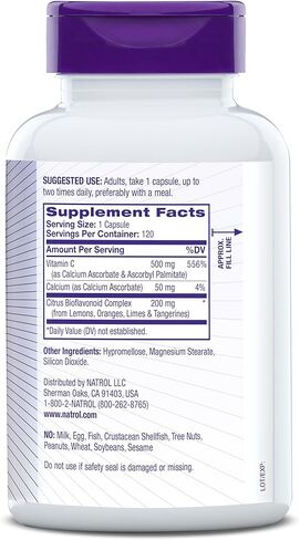 Natrol Easy-C Immune Health, Dietary Supplement, Supports Immune Health with Vitamin C and Bioflavonoids, Veggie Capsules, 500 mg, 120 Count in Kuwait