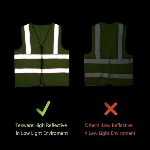 Tekware Safety Vest with High Reflective Strips, Pack of 10 Bright Neon Color Construction Protector with Zipper in Saudi Arabia