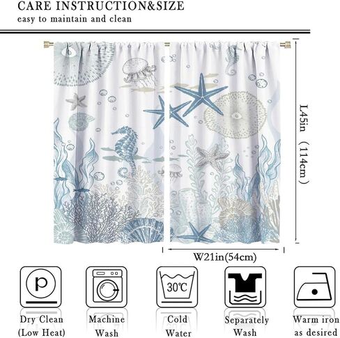 Nautical Coastal Curtains,Nautical Beach Starfish Seashell Blue Curtains Summer Ocean Window Treatment Drapes for Living Room Bedroom 42x45 Inch in Saudi Arabia