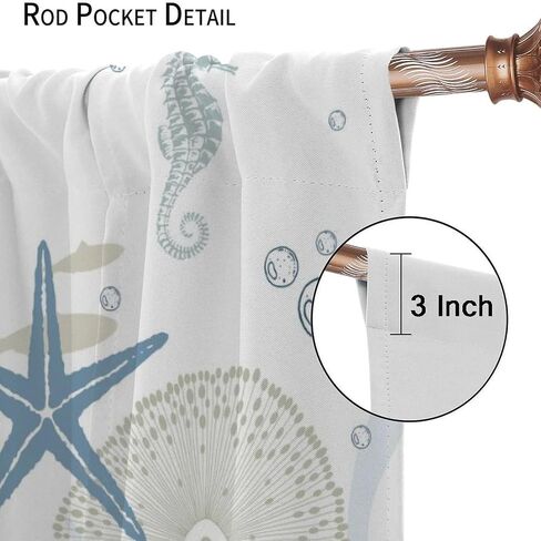 Nautical Coastal Curtains,Nautical Beach Starfish Seashell Blue Curtains Summer Ocean Window Treatment Drapes for Living Room Bedroom 42x45 Inch in Saudi Arabia