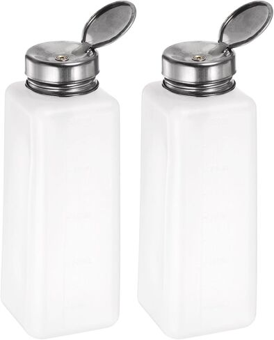 HARFINGTON 2pcs Solvent Alcohol Dispensers 200ml(6.8oz) Push Down Liquid Dispenser Pump Bottle with Sealing Stainless Steel Lid for Acetone Cleanser Polish Remover, White in Saudi Arabia