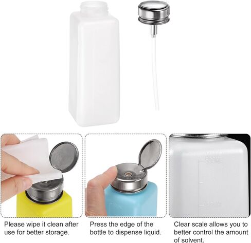 HARFINGTON 2pcs Solvent Alcohol Dispensers 200ml(6.8oz) Push Down Liquid Dispenser Pump Bottle with Sealing Stainless Steel Lid for Acetone Cleanser Polish Remover, White in Saudi Arabia