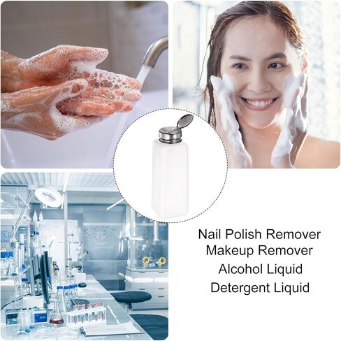 HARFINGTON 2pcs Solvent Alcohol Dispensers 200ml(6.8oz) Push Down Liquid Dispenser Pump Bottle with Sealing Stainless Steel Lid for Acetone Cleanser Polish Remover, White in Saudi Arabia