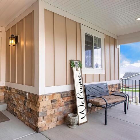 علامة ترحيب للشرفة الأمامية الدائمة 45 بوصة × 9 بوصة ديكور خارجي كبير ريفي عمودي أصغر حجمًا إطار خشبي الشرفة طويل القامة علامات ترحيب للمزرعة خارج ديكورات جدران الباب الأمامي (أبيض أسود) in Kuwait