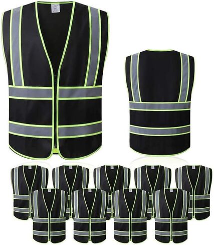Tekware Safety Vest with High Reflective Strips, Pack of 10 Bright Neon Color Construction Protector with Zipper in Saudi Arabia