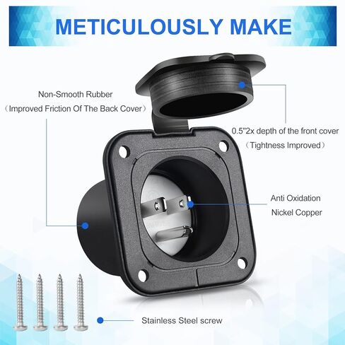 Flanged Inlet ETL Listed 15 Amp RV Plug Receptacle Block Heater Bumper Plug with Waterproof Cover NEMA 5-15 Male Wall Mount for Shore Power Marine Boat Golf Cart Commercial Grade in Saudi Arabia
