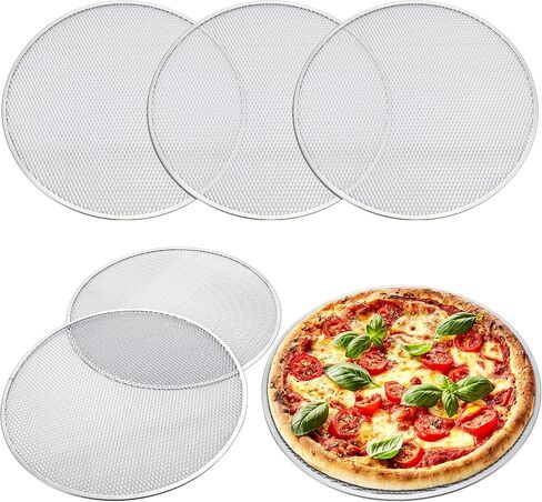 Nuogo 5 Pcs 14 Inch Pizza Pan with Holes Aluminum Mesh Pizza Screen Seamless Round Mesh Pizza Tray for Oven Nonstick Baking Pizza Sheet for Kitchen Bakery Restaurant BBQ Party Cookware Supplies in Saudi Arabia