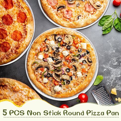 Nuogo 5 Pcs 14 Inch Pizza Pan with Holes Aluminum Mesh Pizza Screen Seamless Round Mesh Pizza Tray for Oven Nonstick Baking Pizza Sheet for Kitchen Bakery Restaurant BBQ Party Cookware Supplies in Saudi Arabia