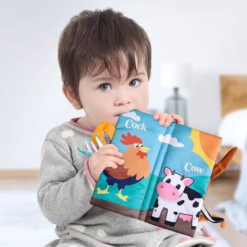 Soft Baby Book Cloth Crinkle Baby Books,Infant Toddler Baby Book, Early Education Teether Teething Sensory Toys, Farm Toy,Unbreakable Books, 0-6 12 18 Months Boy Girl Shower Gifts. in Kuwait