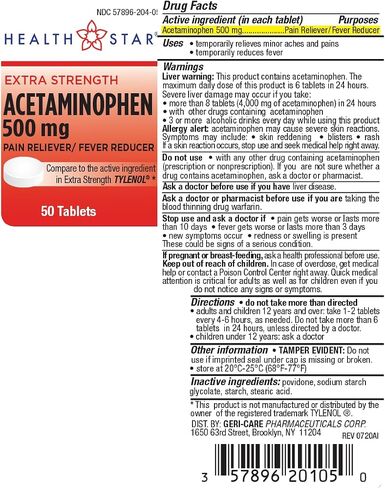 GeriCare Extra Strength Acetaminophen - Non Aspirin (Aspirin/Caffeine/Acetaminophen, 100 Count (Pack of 1)) in Kuwait