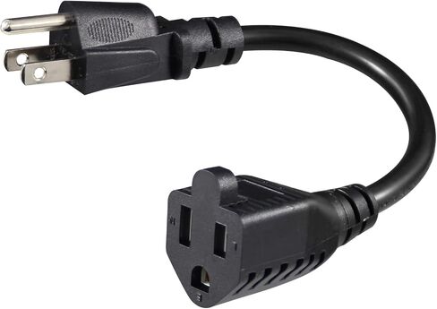 KUNCAN Short Power Extension Cord - 8 Inches 3 Prong Grounded Outlet Saver 16AWG/13A Heavy Duty Power Cord (NEMA 5-15P to NEMA 5-15R) Indoor Use Power Split Plug Extender (Black - 1 Pack) in Saudi Arabia