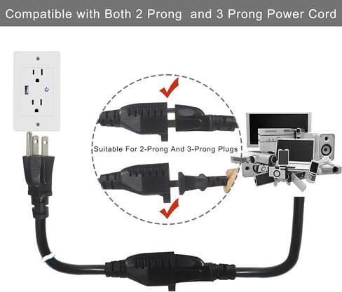 KUNCAN Short Power Extension Cord - 8 Inches 3 Prong Grounded Outlet Saver 16AWG/13A Heavy Duty Power Cord (NEMA 5-15P to NEMA 5-15R) Indoor Use Power Split Plug Extender (Black - 1 Pack) in Saudi Arabia