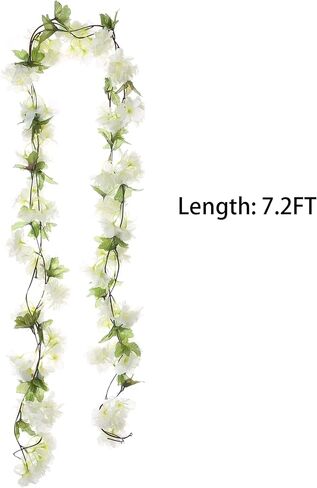 UUPP 2Pcs Artificial Cherry Blossom Flower Garland Silk Fake Hanging Flower Vines for Home Wedding Decoration, 7.2FT(White) in Kuwait