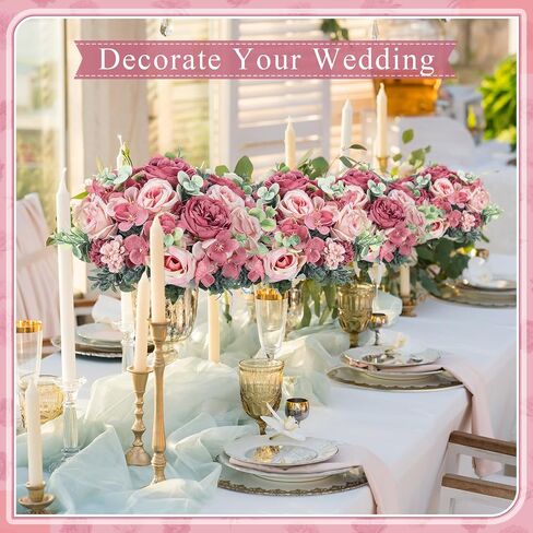6 Pcs Artificial Peony Silk Florals Fake Mix Silk Peony Rose Faux Flower Hydrangea Bouquet Elegant Realistic Wedding Floral Centerpiece for Home Party Table Arrangement (Champagne with Red) in Saudi Arabia