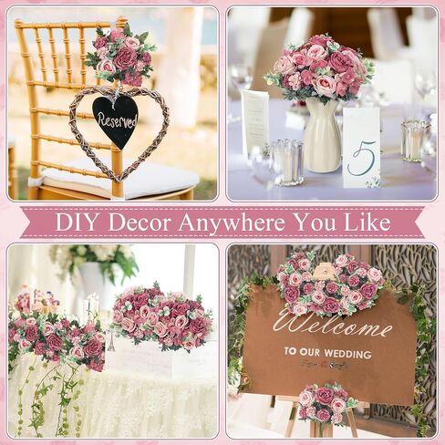 6 Pcs Artificial Peony Silk Florals Fake Mix Silk Peony Rose Faux Flower Hydrangea Bouquet Elegant Realistic Wedding Floral Centerpiece for Home Party Table Arrangement (Champagne with Red) in Saudi Arabia