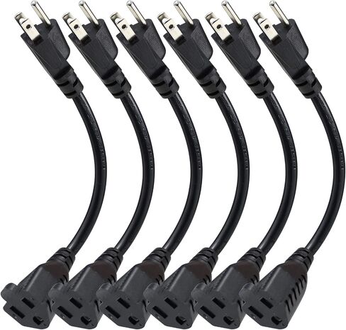 KUNCAN Short Power Extension Cord - 8 Inches 3 Prong Grounded Outlet Saver 16AWG/13A Heavy Duty Power Cord (NEMA 5-15P to NEMA 5-15R) Indoor Use Power Split Plug Extender (Black - 1 Pack) in Saudi Arabia