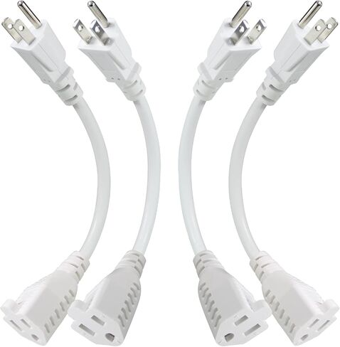 KUNCAN Short Power Extension Cord - 8 Inches 3 Prong Grounded Outlet Saver 16AWG/13A Heavy Duty Power Cord (NEMA 5-15P to NEMA 5-15R) Indoor Use Power Split Plug Extender (Black - 1 Pack) in Saudi Arabia