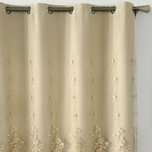 Amidoudou 1 Pair European Double Layer Curtains for Living Room Rose Shaped Embroidered Curtains for Bedroom (Beige,54x84 Inch) in Kuwait