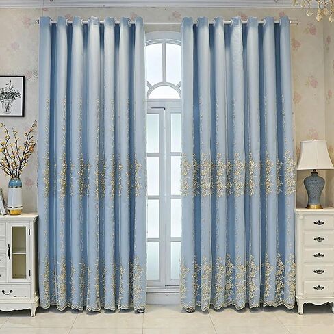 Amidoudou 1 Pair European Double Layer Curtains for Living Room Rose Shaped Embroidered Curtains for Bedroom (Beige,54x84 Inch) in Kuwait