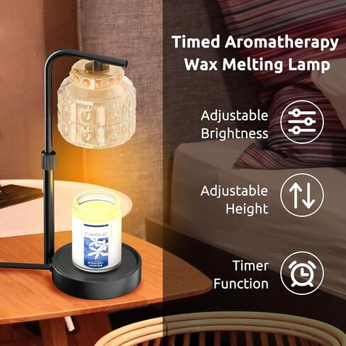 REIDEA Candle Warmer Lamp with Timer & Dimmer, Adjustable Height for for Large 3 Wicks Jar Scented Candles (Up to D-4 / H-5.5 inches), Safe and efficient, Gray Glass Shade, Obsidian Black in Saudi Arabia