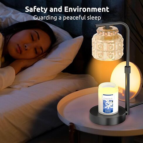 REIDEA Candle Warmer Lamp with Timer & Dimmer, Adjustable Height for for Large 3 Wicks Jar Scented Candles (Up to D-4 / H-5.5 inches), Safe and efficient, Gray Glass Shade, Obsidian Black in Saudi Arabia
