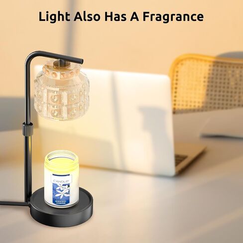 REIDEA Candle Warmer Lamp with Timer & Dimmer, Adjustable Height for for Large 3 Wicks Jar Scented Candles (Up to D-4 / H-5.5 inches), Safe and efficient, Gray Glass Shade, Obsidian Black in Saudi Arabia