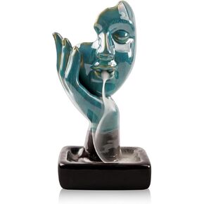 YYW Thinking Statue Waterfall Incense Burner with 20 Incense Cones and 30 Incense Sticks,Waterfall Backflow Handmade Ceramic Contemplate Half Face Incense Holder, Aromatherapy Ornament