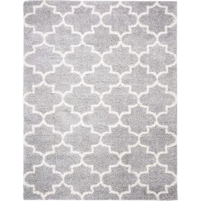 SAFAVIEH Fontana Shag Collection 8' x 10' Grey / Cream FNT818G Moroccan Trellis Non-Shedding Living Room Bedroom Dining Room Entryway Plush 2-inch Thick Area Rug