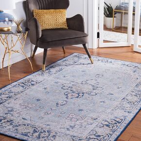 سجادة منطقة SAFAVIEH Tucson Collection - 12.7 سم × 20.32 سم، أزرق فاتح وكحلي، تصميم فارسي، لا يتساقط، يمكن غسلها في الغسالة ومقاومة للانزلاق، مثالية للمناطق ذات الحركة العالية في غرفة المعيشة وغرفة النوم (TSN147M)