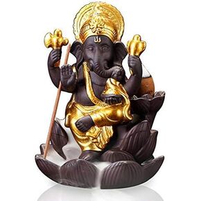 OTOFY Backflow Waterfall Ceramic Incense Holders, Backflow Fountain Incense Burner Figurine Incense Cone Holders Home Decor Gift Decorations Statue Ornaments (Flower Ganesha)