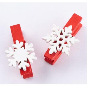 ilauke 60Pcs Christmas Wooden Clothespins, Mini Snowflake Clothespin Clips with 10M Jute Twine for Christmas Card Holder Photo Paper Crafts Holders (1.38 Inch)