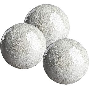 WHOLE HOUSEWARES | Decorative Balls | Set of 3 Glass Mosaic Orbs for Bowls | 4" Diameter | Table Centerpiece | Coffee Table and House Decor (Turquoise)