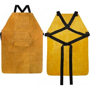Cowhide Leather Welding Apron for Men, Heat & Flame Resistant Bib Apron Tools Apron, Blacksmith Work Apron