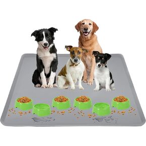 Skywin 24 x 24 Inches Waterproof Mat, Splash Food Mat Water Mat for Dog – Non-Slip Dog Tray with Spill Proof Lip Large Rubber Mat - Silicone Pet Food Mat, Non-Toxic, Dish Washer Safe (Grey)