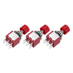 MECCANIXITY 3 Pcs 2A/5A 250V AC/120V AC 7mm Mini Momentary Push Button Switch SPST 2NO+2NC Red Switch Button with Soldering Foot for Electronic Devices