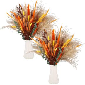 200 Pcs Fall Dried Flower Decor Pampas Dried Mix Flower Bouquet Autumn Orange Table Centerpieces Boho Tails Flower Eucalyptus Fluffy Dried Lavender for Wedding Holiday Party Decor