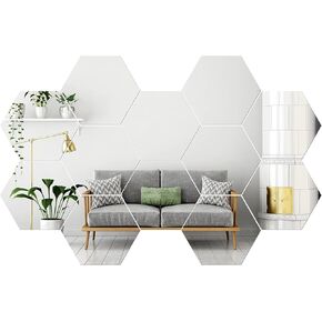 Jetec Real Glass Mirror Tiles Frameless Wall Mirror Flat Flexible Wall Glass and Acrylic Double Side Adhesive for Bedroom Bathroom Home Room Decor Craft (24 Pcs, 5 x 4.3 x 2.5 Inch)