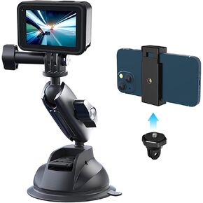 Triple Suction Camera Mount Car Holder, Heavy Duty Tripod Window Windshield Dash Dashboard Inside Outside Sucking Cup Attach Accessories for GoPro Insta360 DJI Action DSLR Accessory