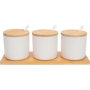 Nat & Jules Round Black 9 ounce Stoneware Spice Container and Tray Set