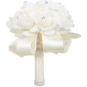 Eternal Blossom Wedding Bouquet, Crystal Pearl Silk Rose Bride Bridesmaid Wedding Holding Roses, 25 * 20cm Artificial Fake Flowers for Wedding Parties and Churches (Pink)