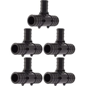 SharkBite 3/4 x 3/4 x 1/2 Inch Poly Crimp Reducing Tee, Pack of 5, PEX Pipe, PE-RT, UP412A5