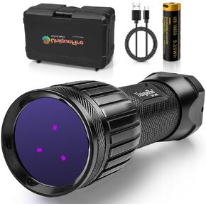 UniqueFire 1408 365nm uv Flashlight Rechargeable Black Light Powerful 3 LEDs Blacklight for Pet Urine Detection Counterfeit Money, Jade, Yooperlite Flashlight