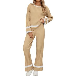 luvamia Lounge Set for Women Knit 2 Piece Outfit Trendy Fall Matching Sets Sweater Loungewear Sets Color Block Winter